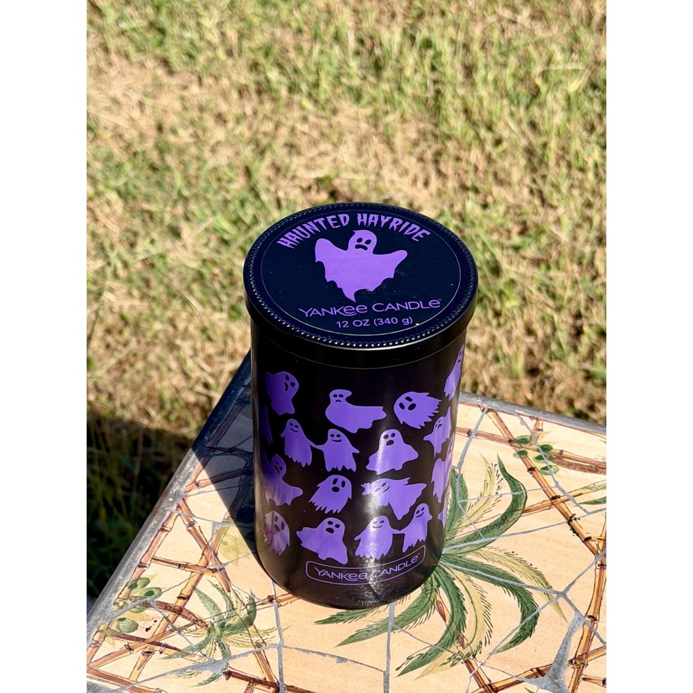 Yankee Candle Haunted Hayride Halloween Ghost Jar Candle 12 oz Purple Wax